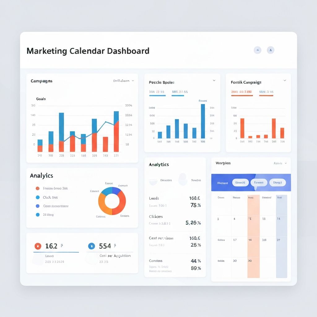 Shopify marketing calendar dashboard showing scheduled campaigns, analytics, and promotional planning timeline for 2025